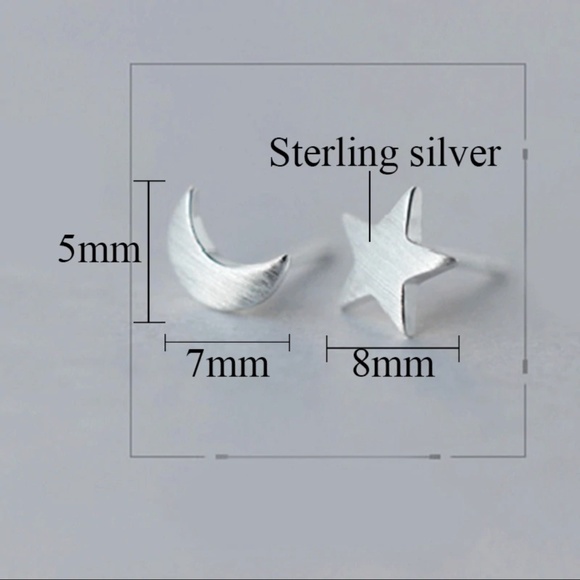 Sterling Silver 925 Stud Star Moon Stud Earrings - Picture 3 of 4